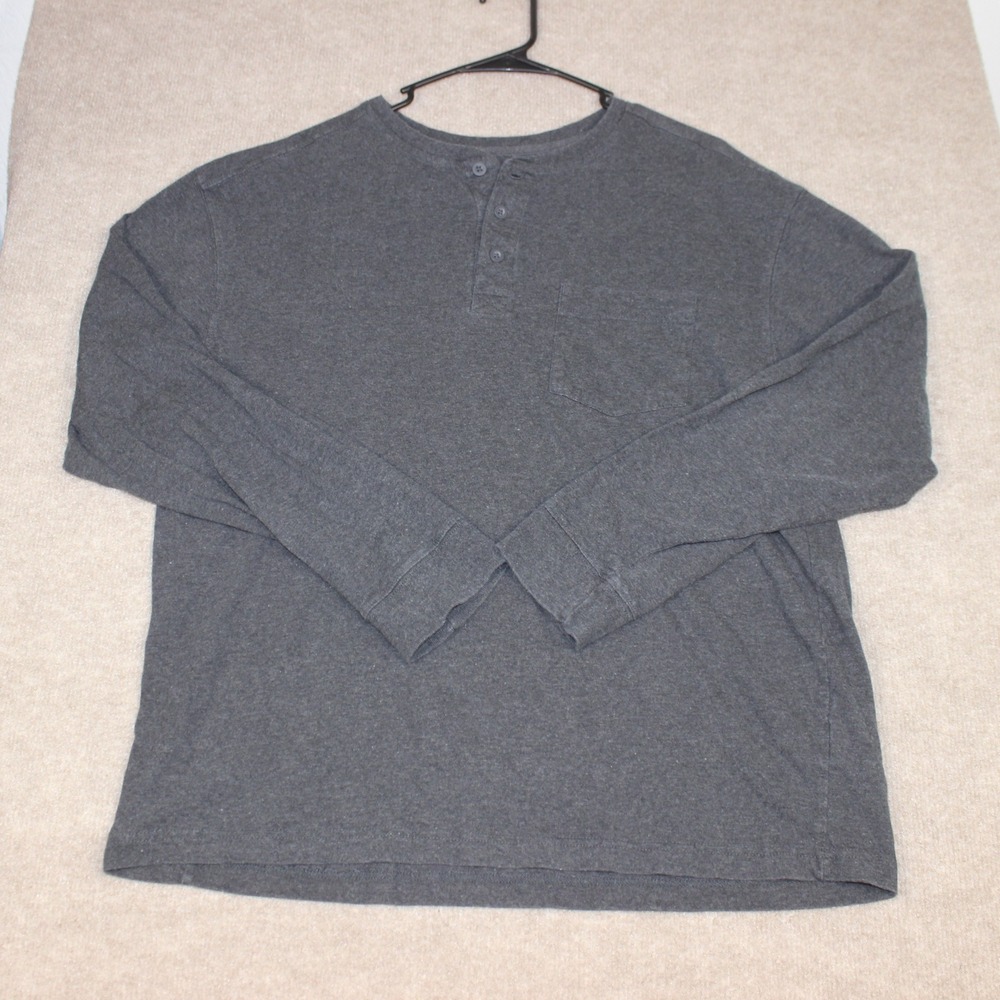RedHead Brand Co Mens Henley Shirt Large Charcoal Gray Long Sleeve Pocket Tee